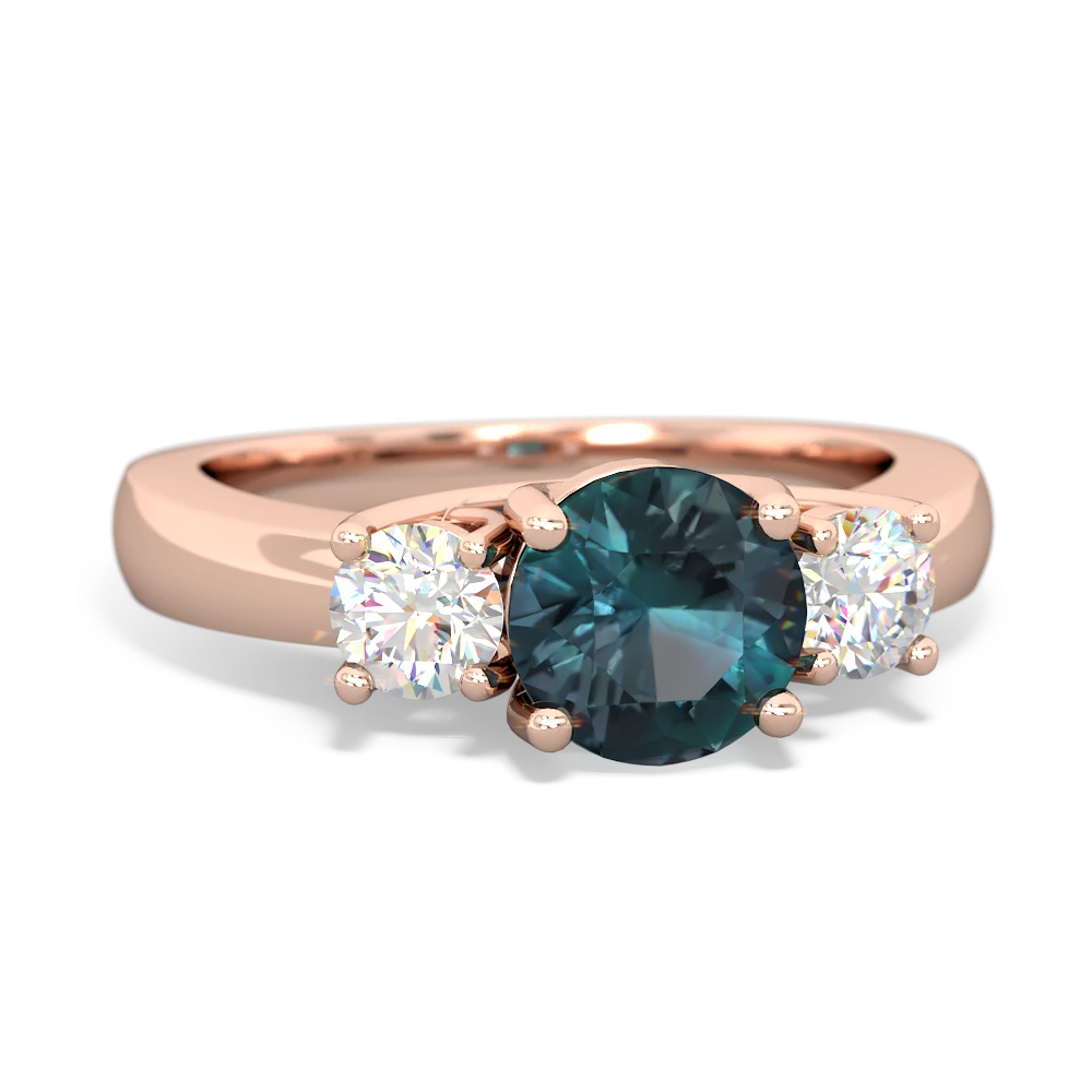Alexandrite Diamond Three Stone Round Trellis 14K Rose Gold ring R4018