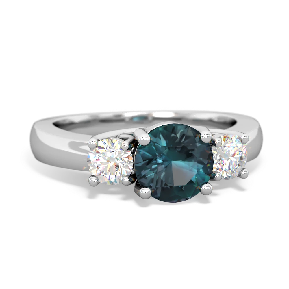 Alexandrite Diamond Three Stone Round Trellis 14K White Gold ring R4018