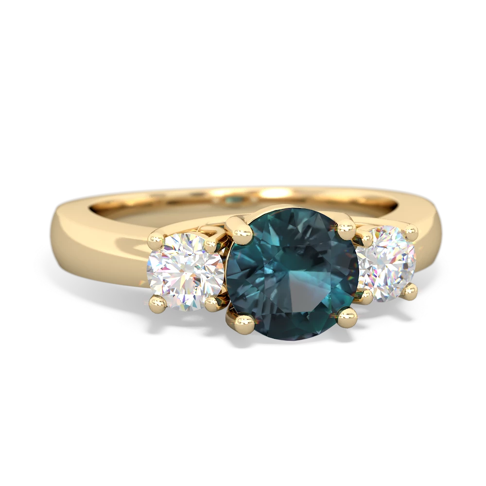 Alexandrite Diamond Three Stone Round Trellis 14K Yellow Gold ring R4018