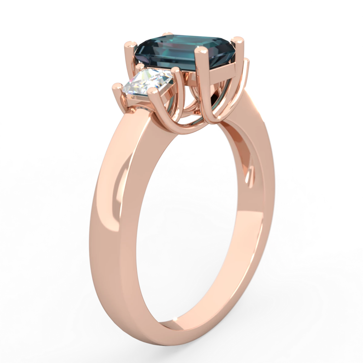 Alexandrite Diamond Three Stone Emerald-Cut Trellis 14K Rose Gold ring R4021