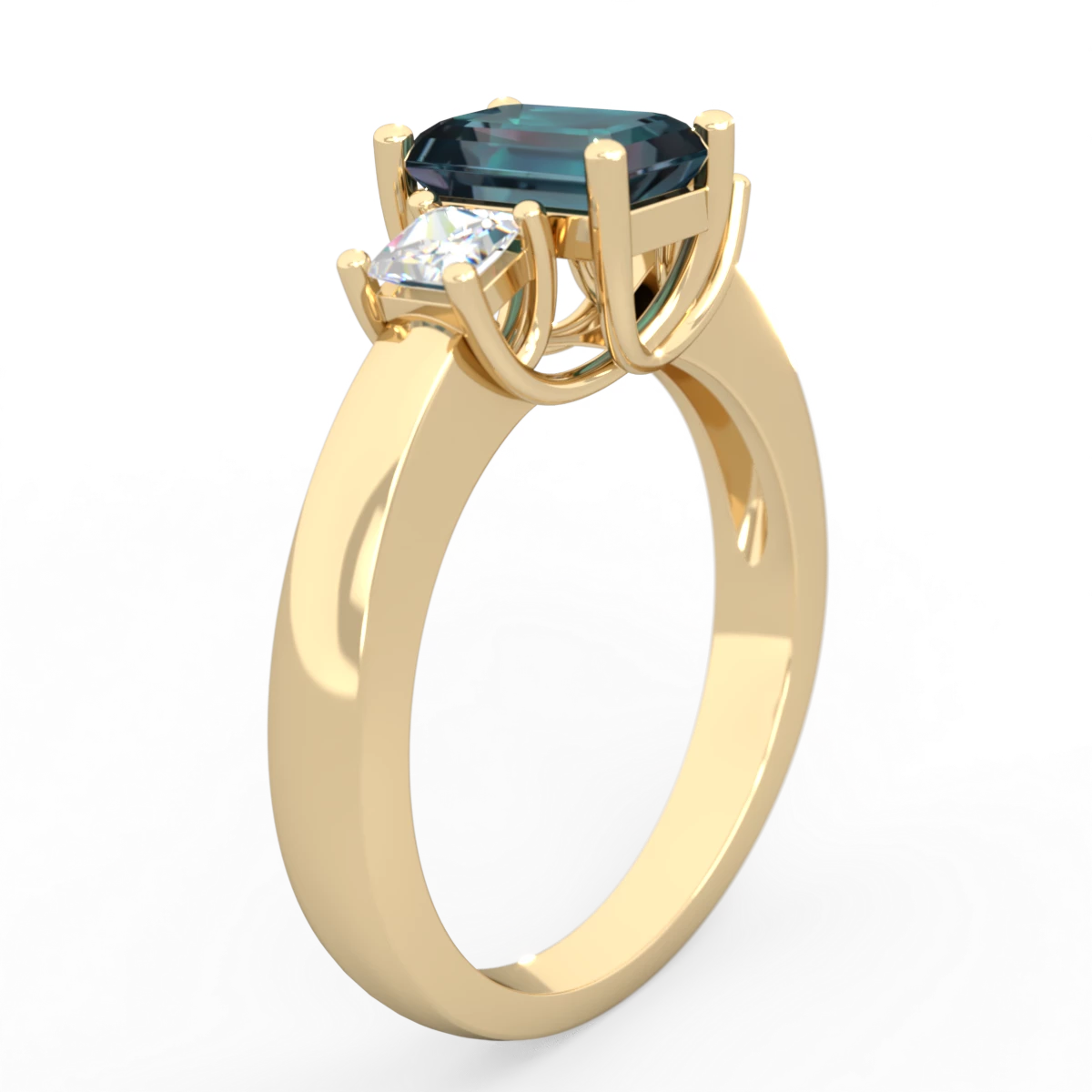 Alexandrite Diamond Three Stone Emerald-Cut Trellis 14K Yellow Gold ring R4021