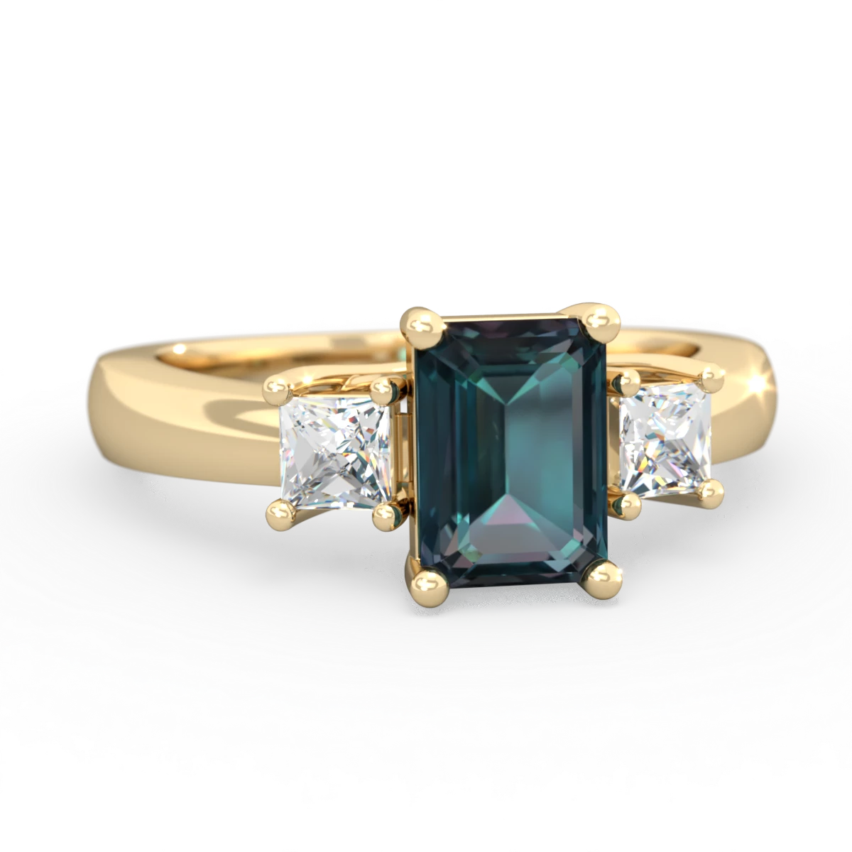 Alexandrite Diamond Three Stone Emerald-Cut Trellis 14K Yellow Gold ring R4021