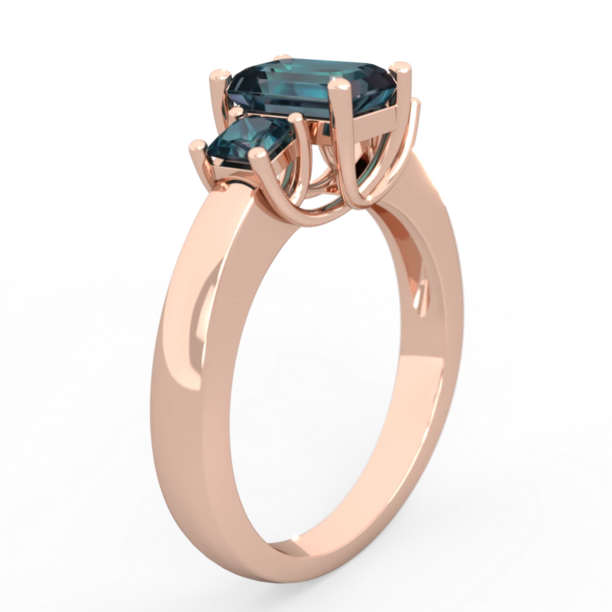 Alexandrite Three Stone Emerald-Cut Trellis 14K Rose Gold ring R4021