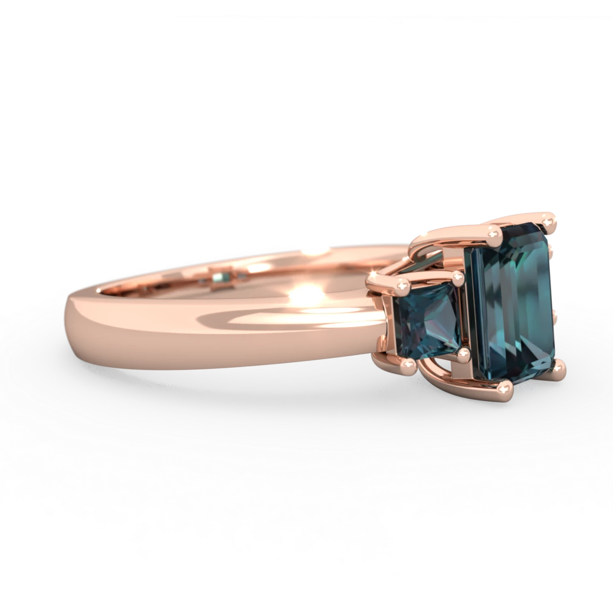 Alexandrite Three Stone Emerald-Cut Trellis 14K Rose Gold ring R4021