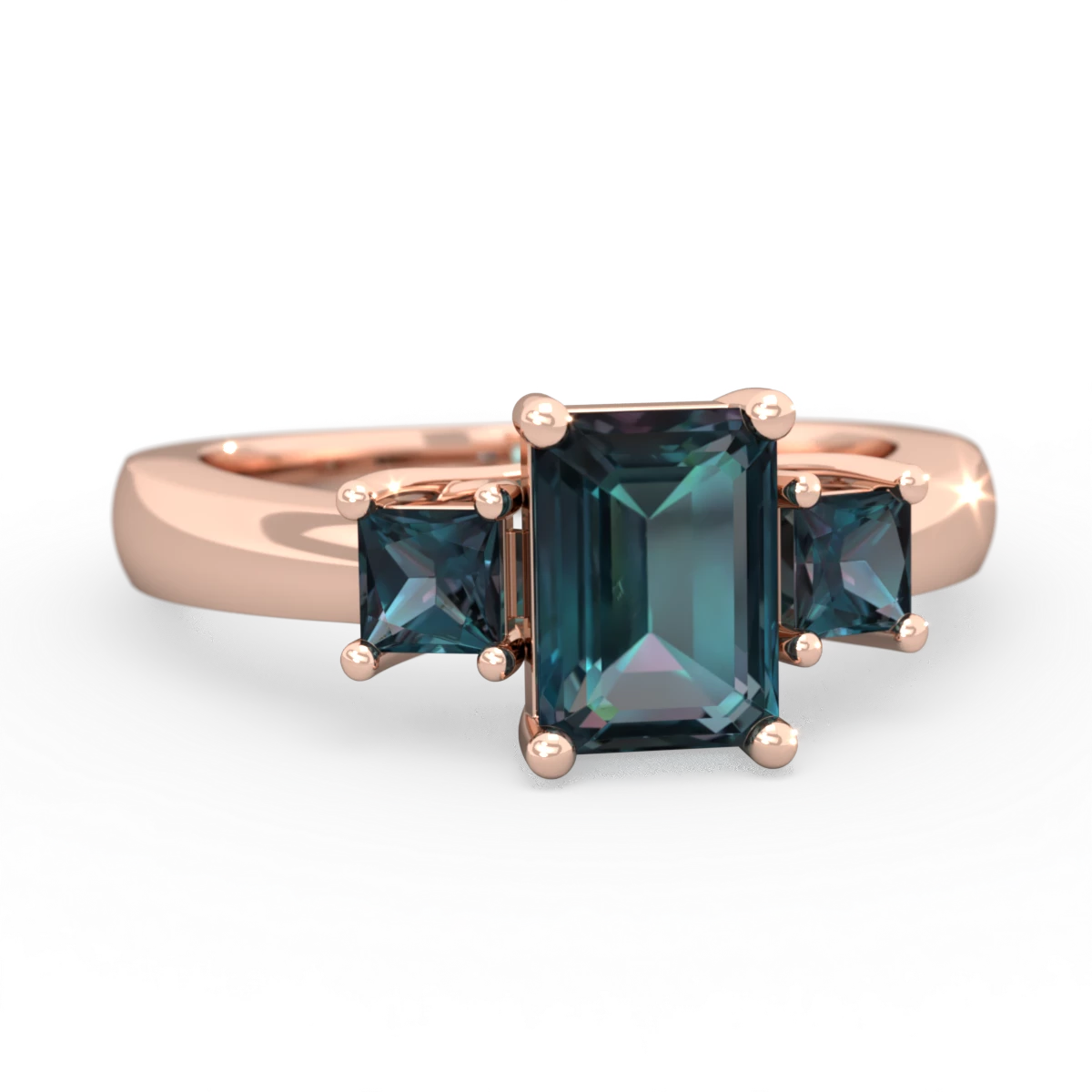 Alexandrite Three Stone Emerald-Cut Trellis 14K Rose Gold ring R4021