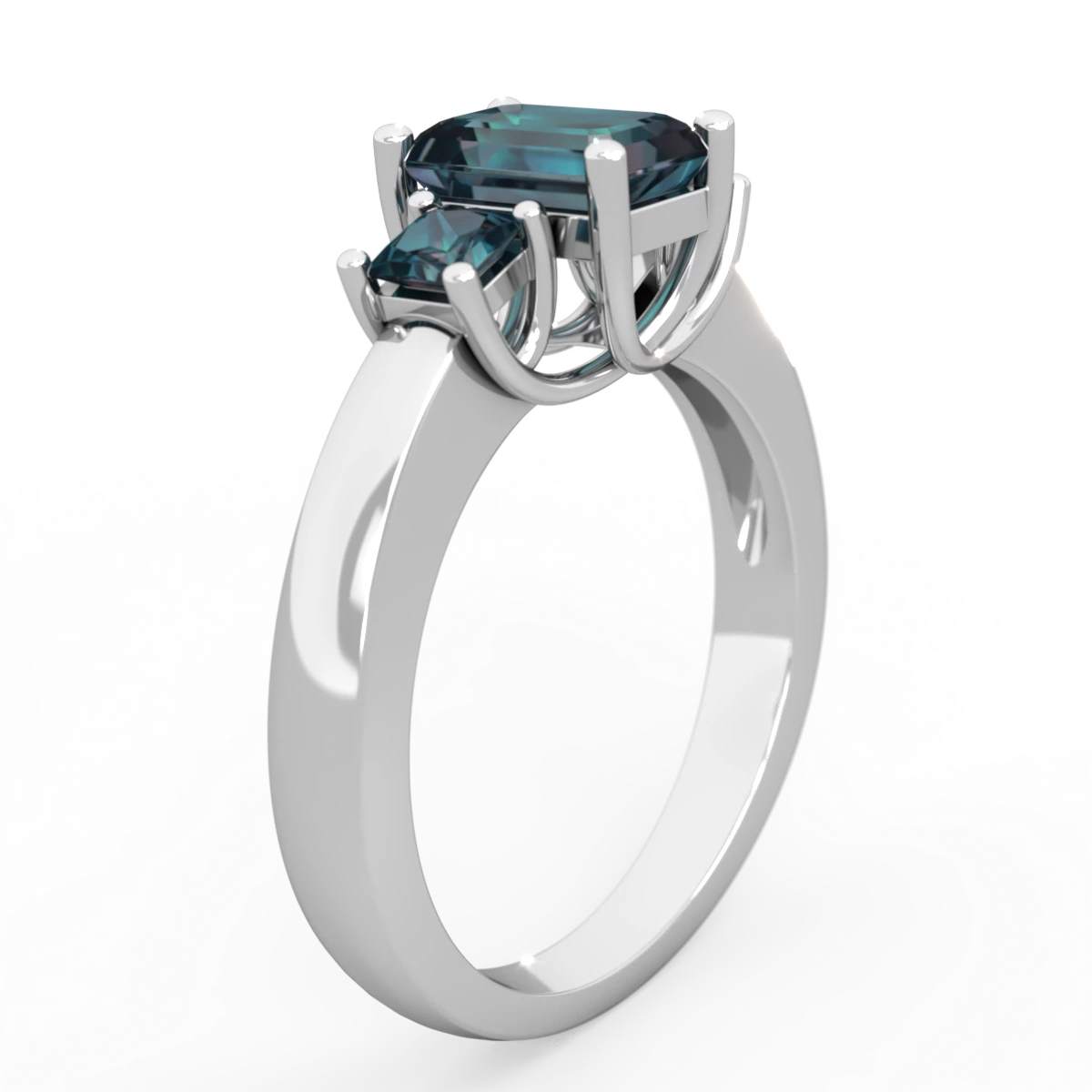 Alexandrite Three Stone Emerald-Cut Trellis 14K White Gold ring R4021