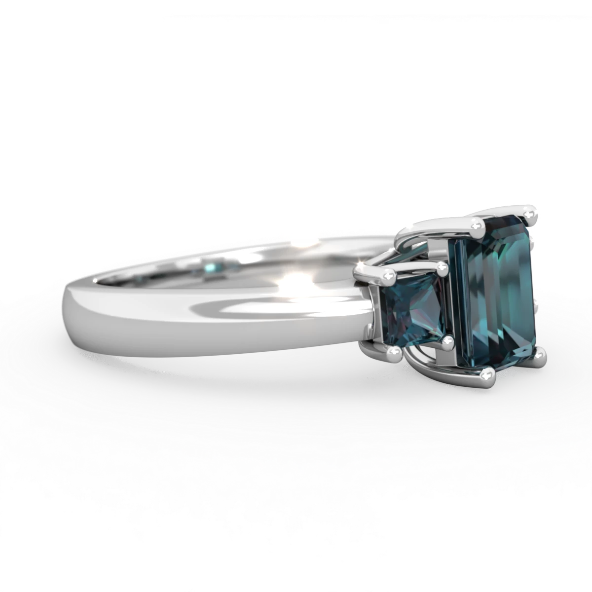 Alexandrite Three Stone Emerald-Cut Trellis 14K White Gold ring R4021