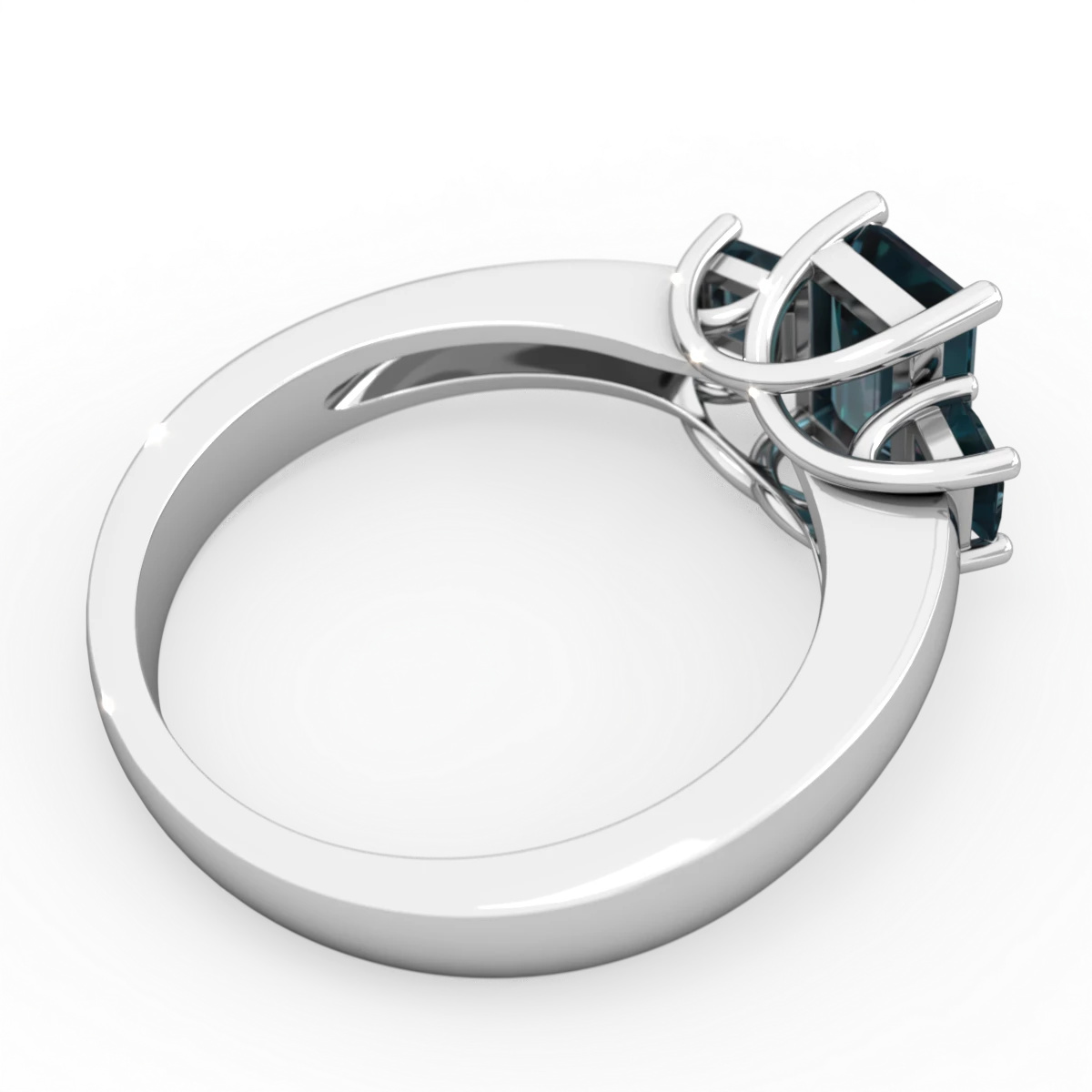 Alexandrite Three Stone Emerald-Cut Trellis 14K White Gold ring R4021