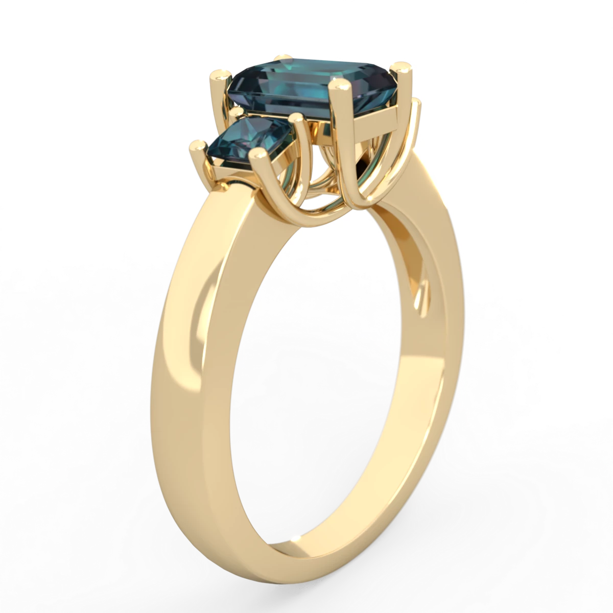 Alexandrite Three Stone Emerald-Cut Trellis 14K Yellow Gold ring R4021