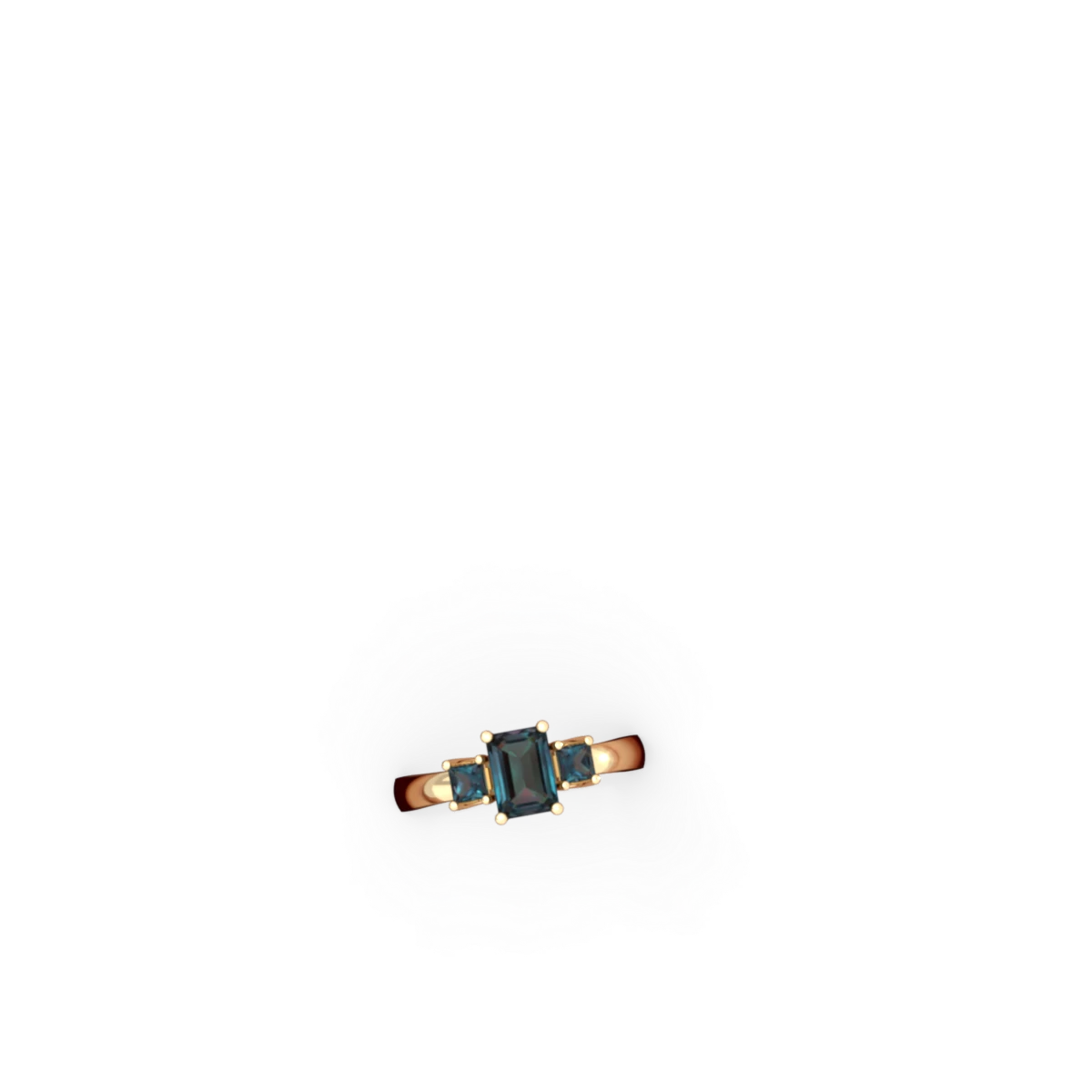 Alexandrite Three Stone Emerald-Cut Trellis 14K Yellow Gold ring R4021