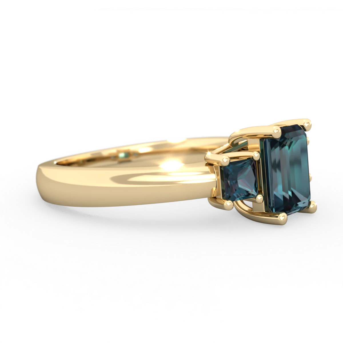 Alexandrite Three Stone Emerald-Cut Trellis 14K Yellow Gold ring R4021