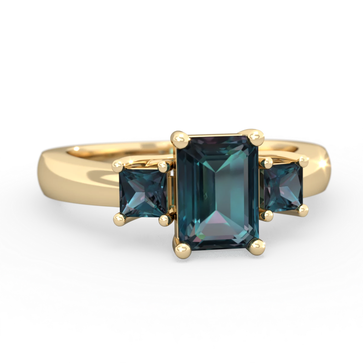 Alexandrite Three Stone Emerald-Cut Trellis 14K Yellow Gold ring R4021