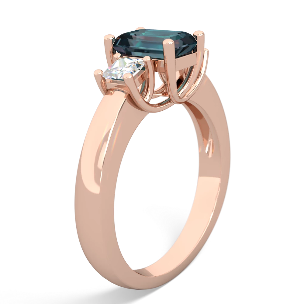 Alexandrite Diamond Three Stone Emerald-Cut Trellis 14K Rose Gold ring R4021