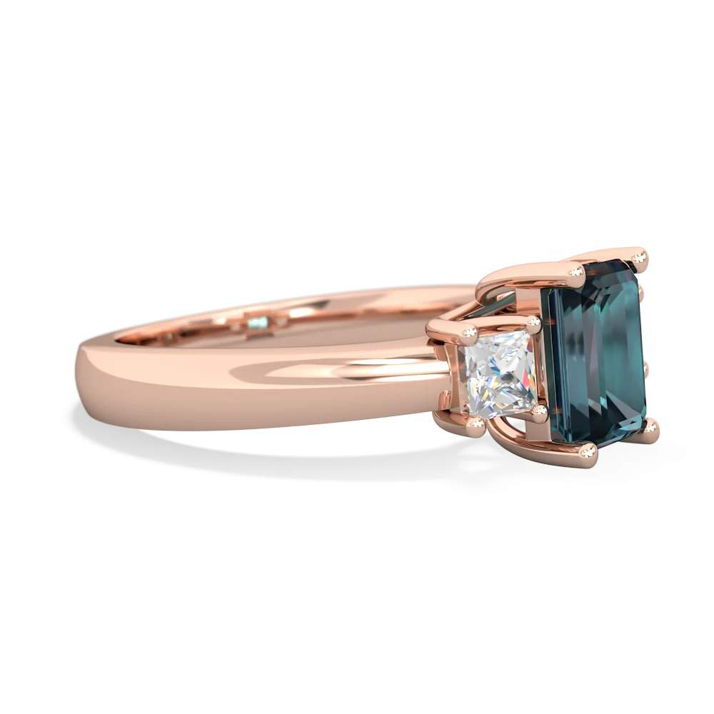 Alexandrite Diamond Three Stone Emerald-Cut Trellis 14K Rose Gold ring R4021
