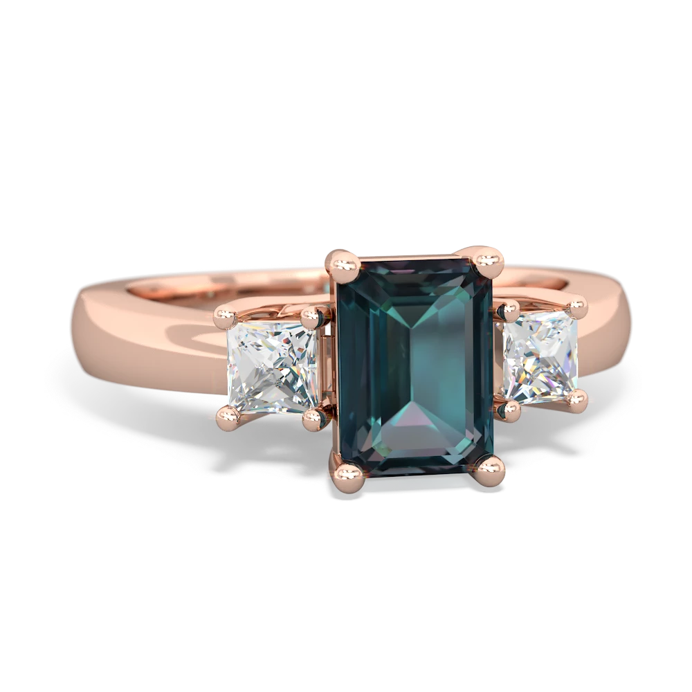 Alexandrite Diamond Three Stone Emerald-Cut Trellis 14K Rose Gold ring R4021