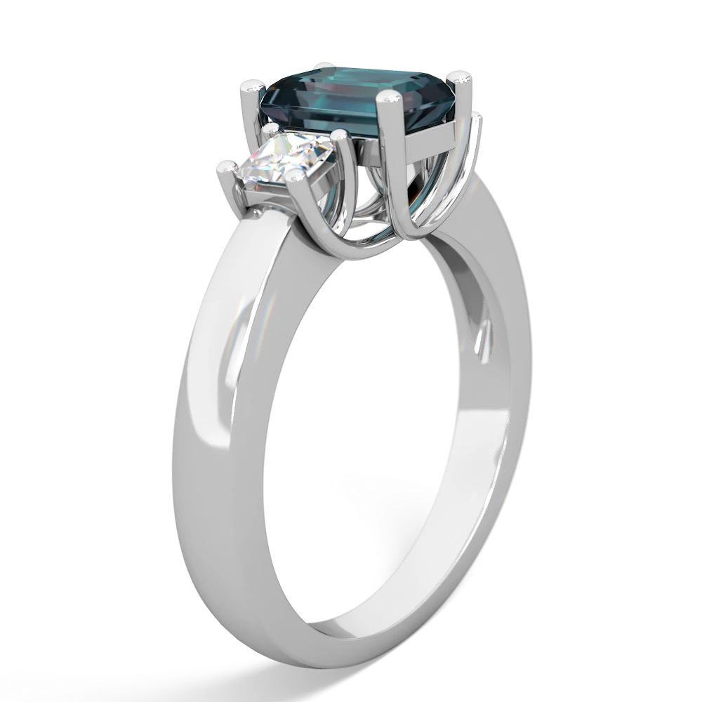 Alexandrite Diamond Three Stone Emerald-Cut Trellis 14K White Gold ring R4021