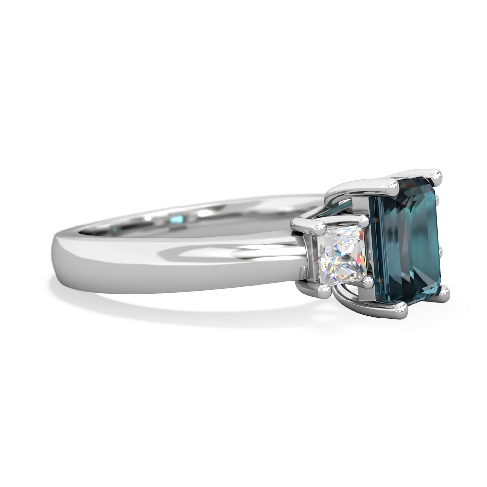 Alexandrite Diamond Three Stone Emerald-Cut Trellis 14K White Gold ring R4021