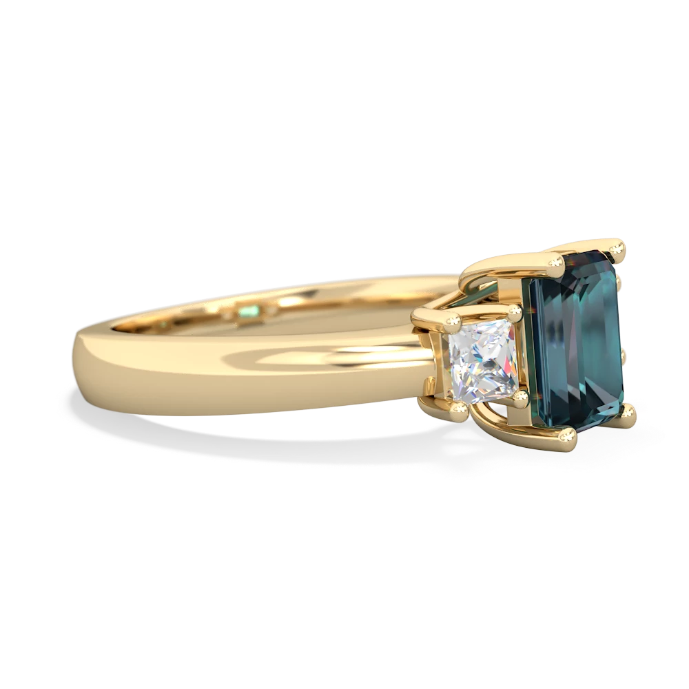 Alexandrite Diamond Three Stone Emerald-Cut Trellis 14K Yellow Gold ring R4021
