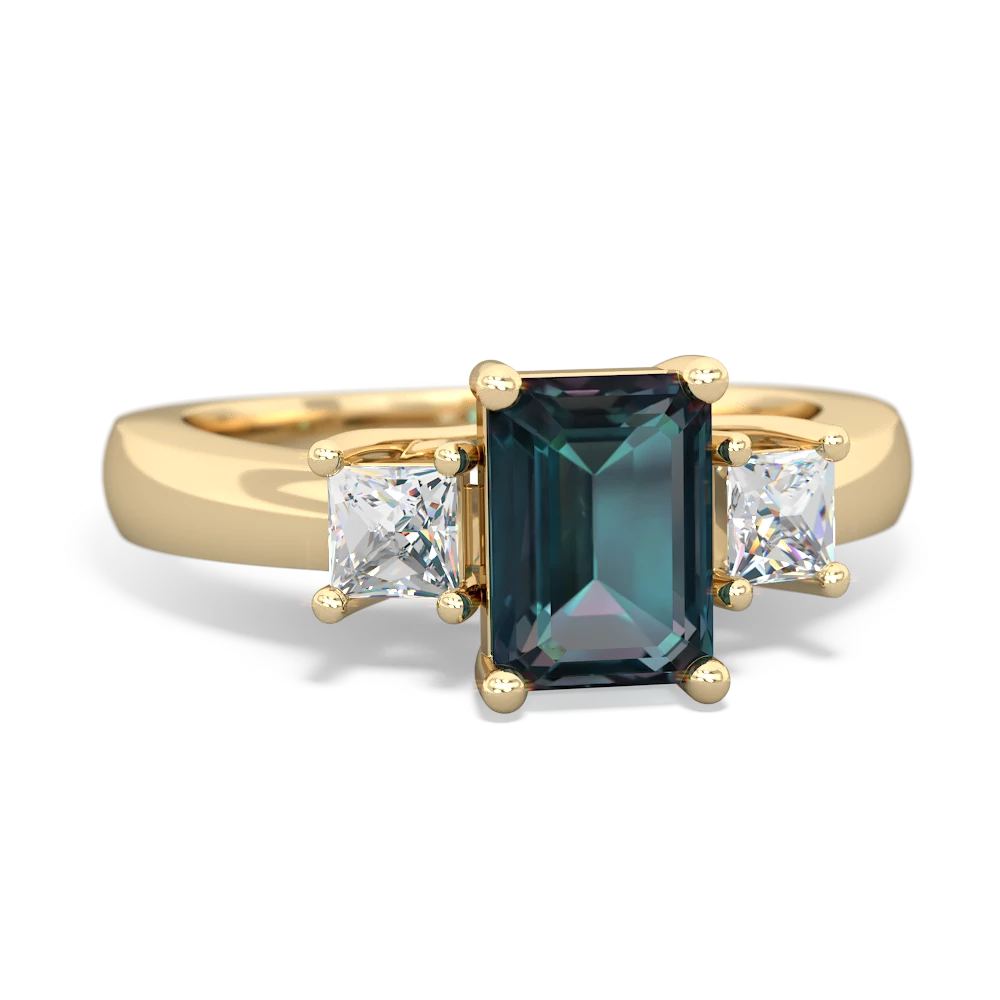 Alexandrite Diamond Three Stone Emerald-Cut Trellis 14K Yellow Gold ring R4021