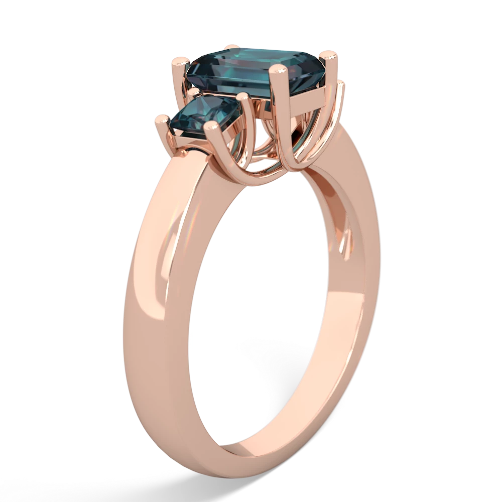 Alexandrite Three Stone Emerald-Cut Trellis 14K Rose Gold ring R4021