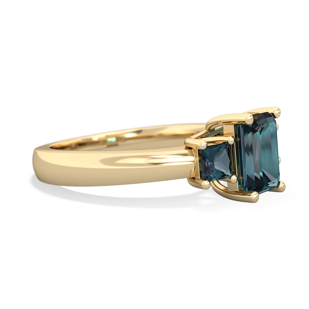 Alexandrite Three Stone Emerald-Cut Trellis 14K Yellow Gold ring R4021