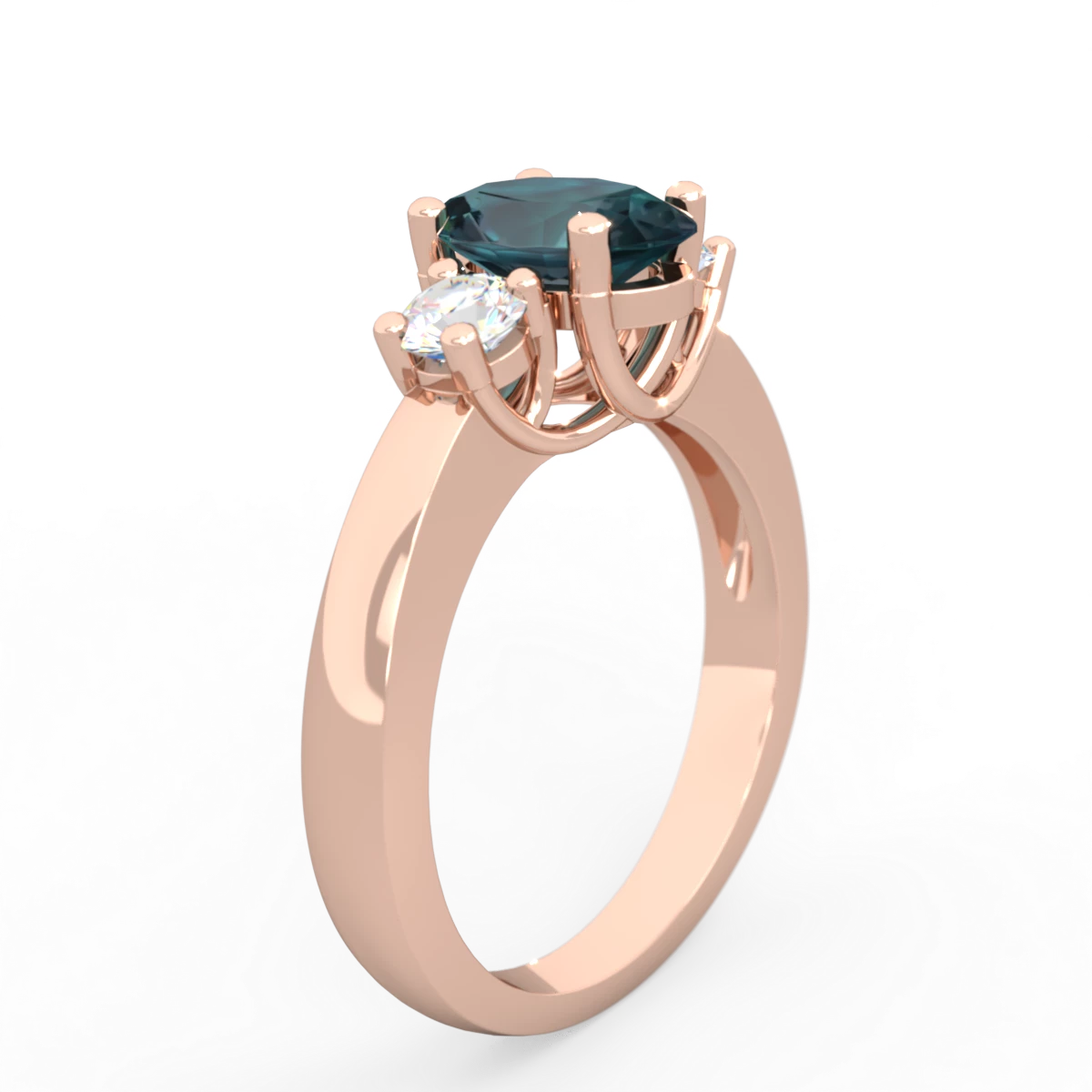 Alexandrite Diamond Three Stone Oval Trellis 14K Rose Gold ring R4024