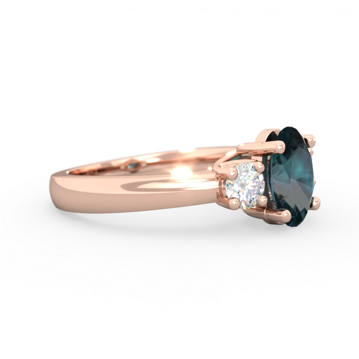 Alexandrite Diamond Three Stone Oval Trellis 14K Rose Gold ring R4024