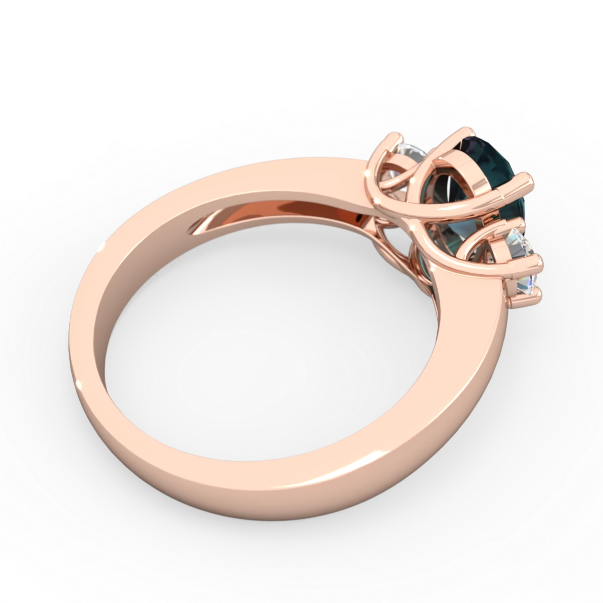 Alexandrite Diamond Three Stone Oval Trellis 14K Rose Gold ring R4024