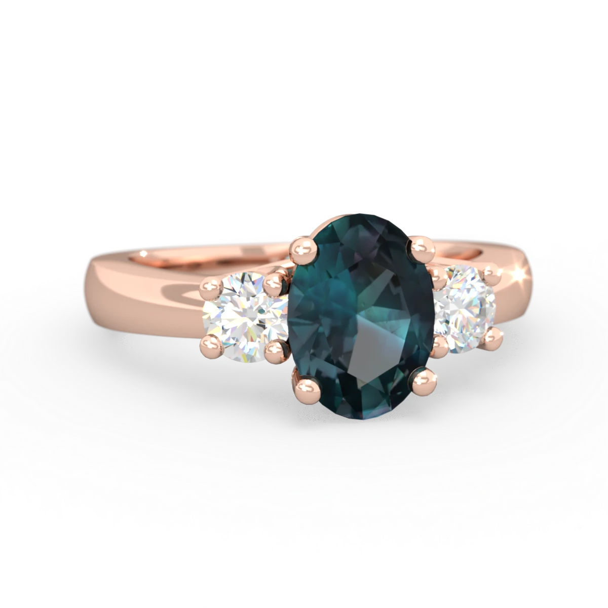 Alexandrite Diamond Three Stone Oval Trellis 14K Rose Gold ring R4024