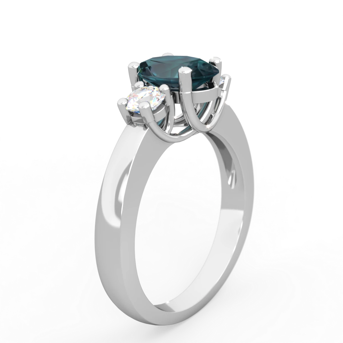 Alexandrite Diamond Three Stone Oval Trellis 14K White Gold ring R4024