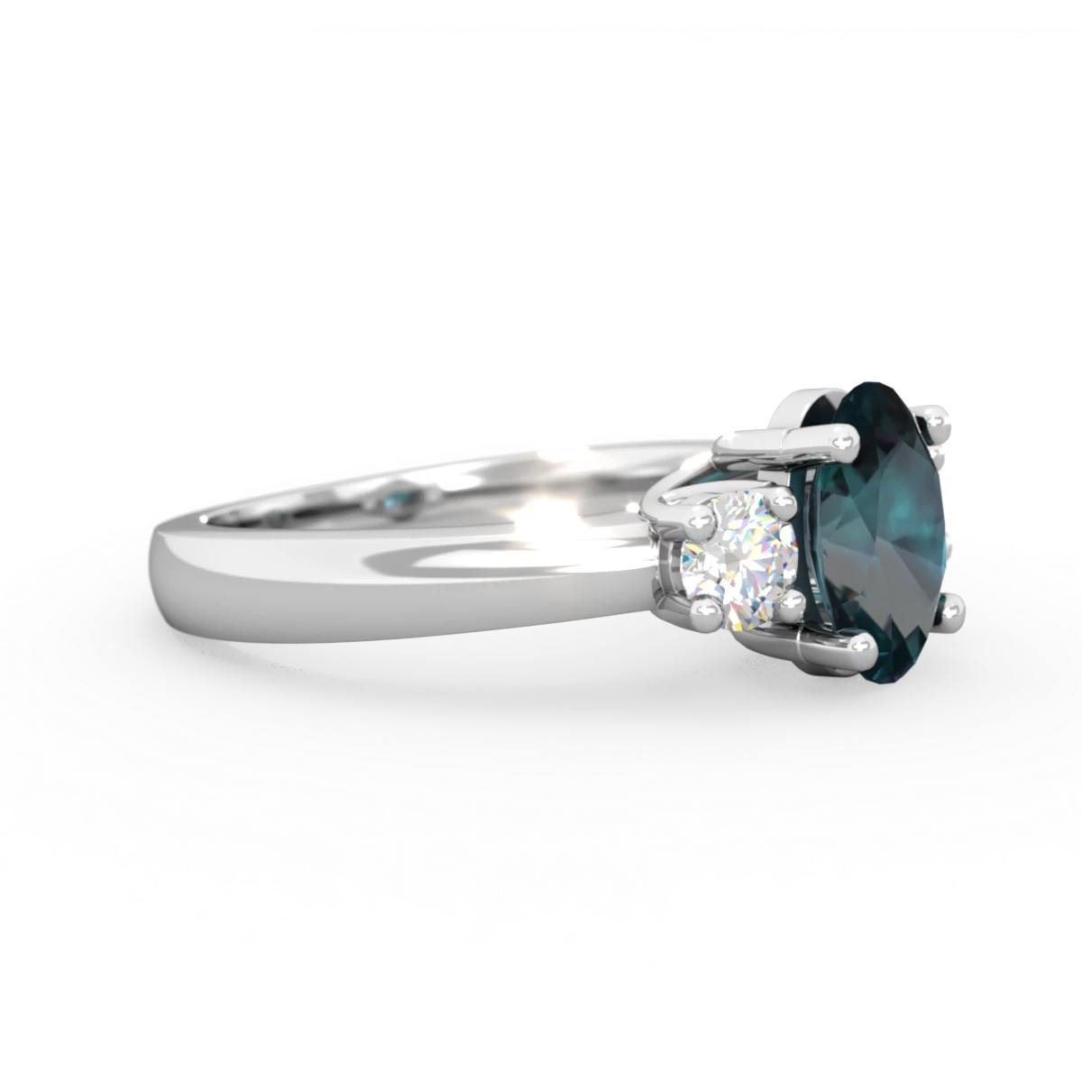 Alexandrite Diamond Three Stone Oval Trellis 14K White Gold ring R4024