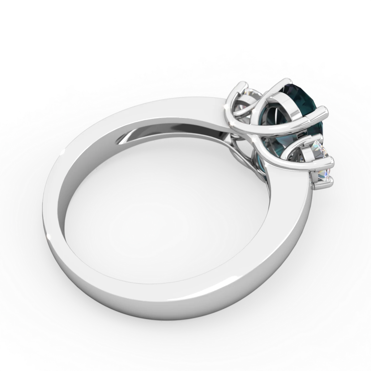 Alexandrite Diamond Three Stone Oval Trellis 14K White Gold ring R4024