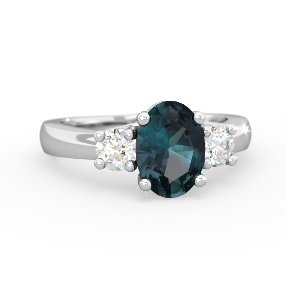 Alexandrite Diamond Three Stone Oval Trellis 14K White Gold ring R4024