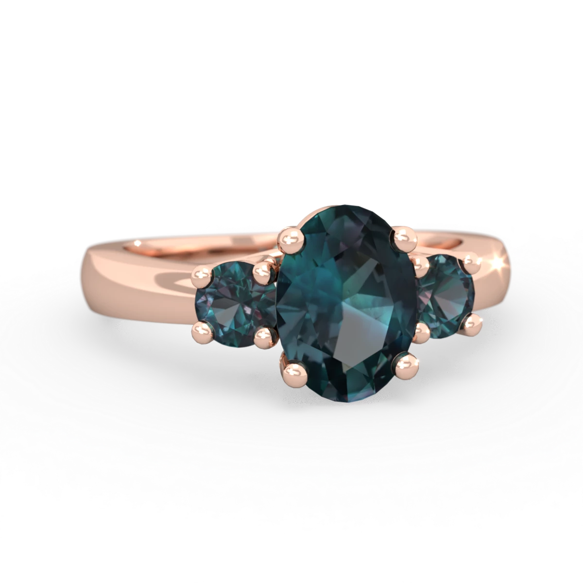 Alexandrite Three Stone Oval Trellis 14K Rose Gold ring R4024