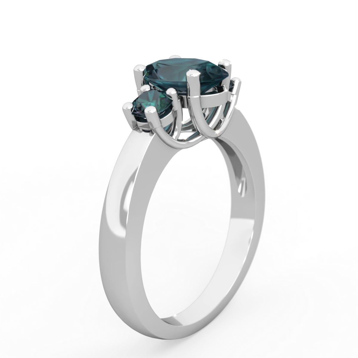 Alexandrite Three Stone Oval Trellis 14K White Gold ring R4024