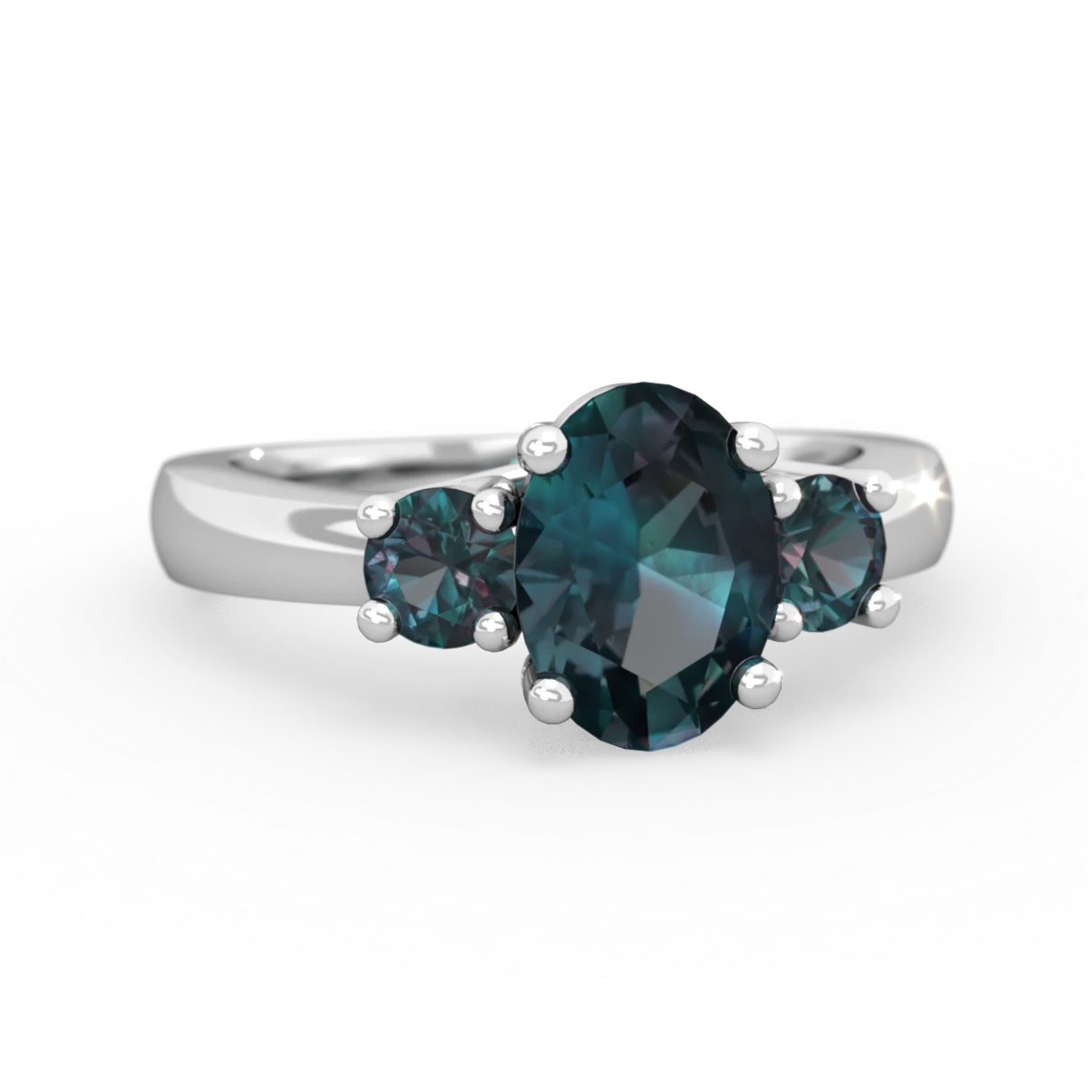 Alexandrite Three Stone Oval Trellis 14K White Gold ring R4024