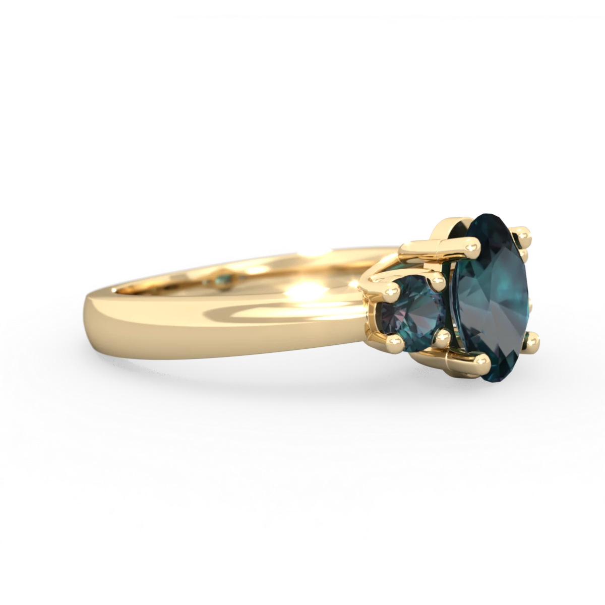 Alexandrite Three Stone Oval Trellis 14K Yellow Gold ring R4024