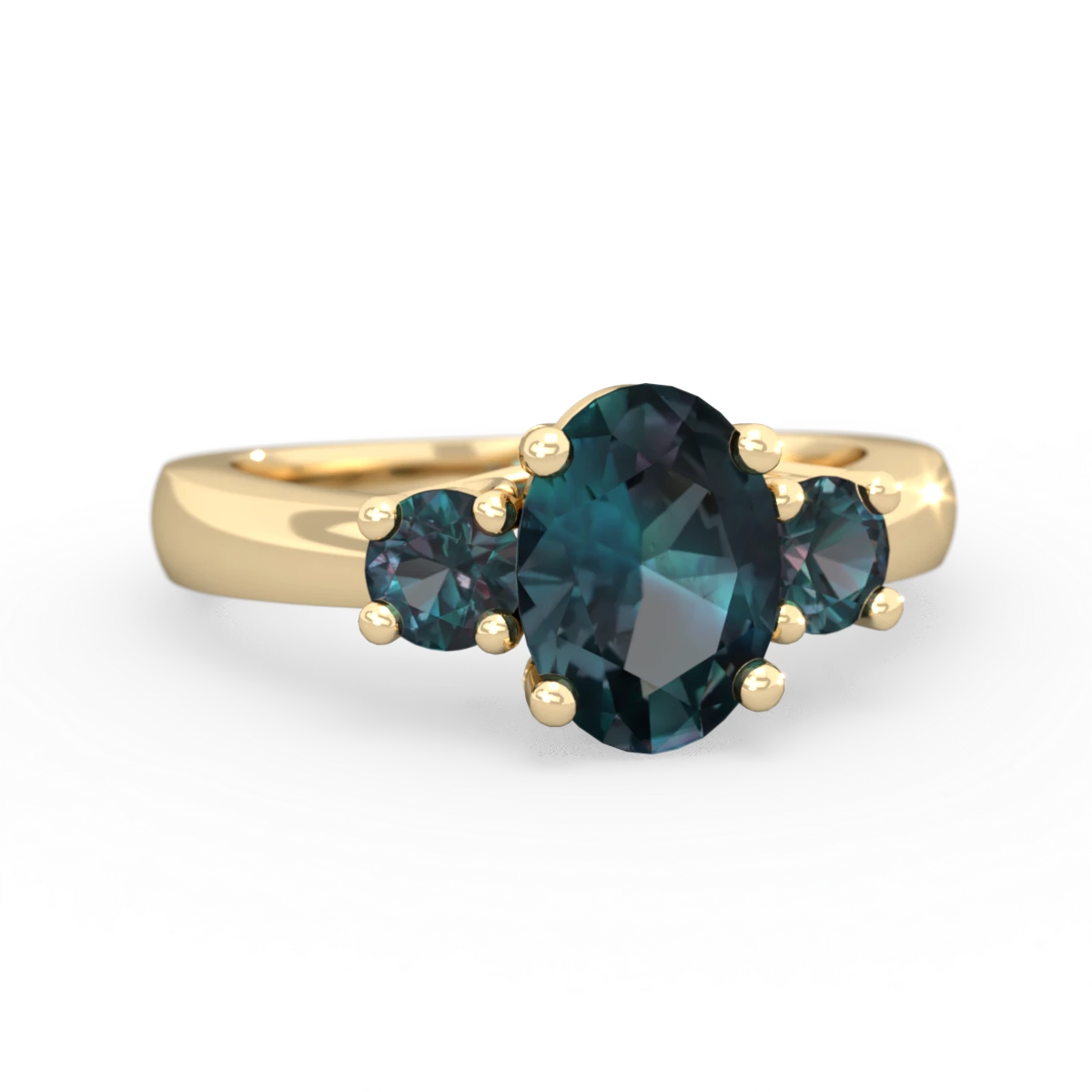 Alexandrite Three Stone Oval Trellis 14K Yellow Gold ring R4024