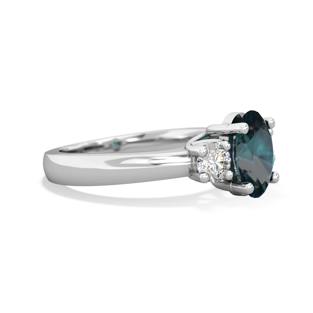 Alexandrite Diamond Three Stone Oval Trellis 14K White Gold ring R4024