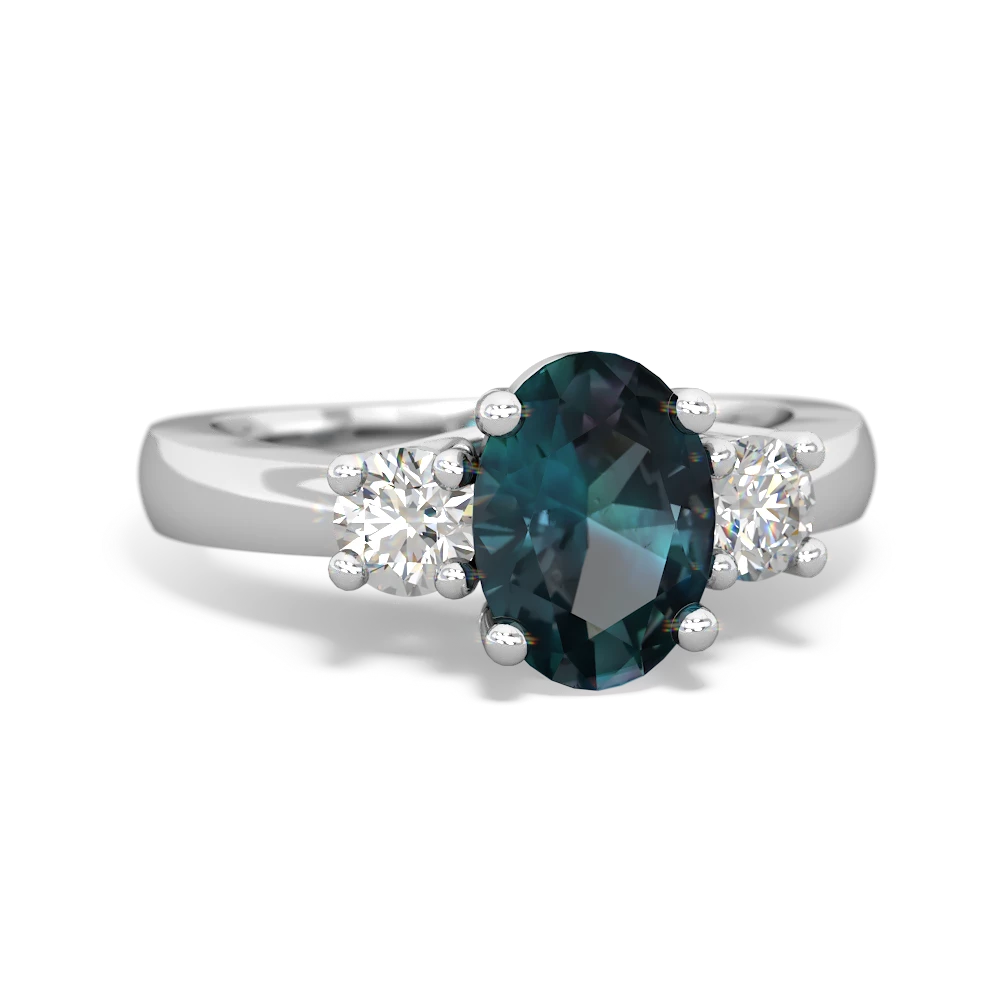 Alexandrite Diamond Three Stone Oval Trellis 14K White Gold ring R4024