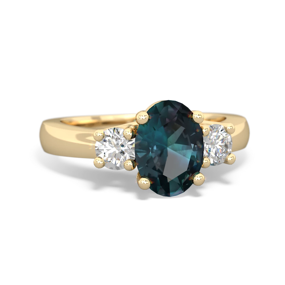 Alexandrite Diamond Three Stone Oval Trellis 14K Yellow Gold ring R4024