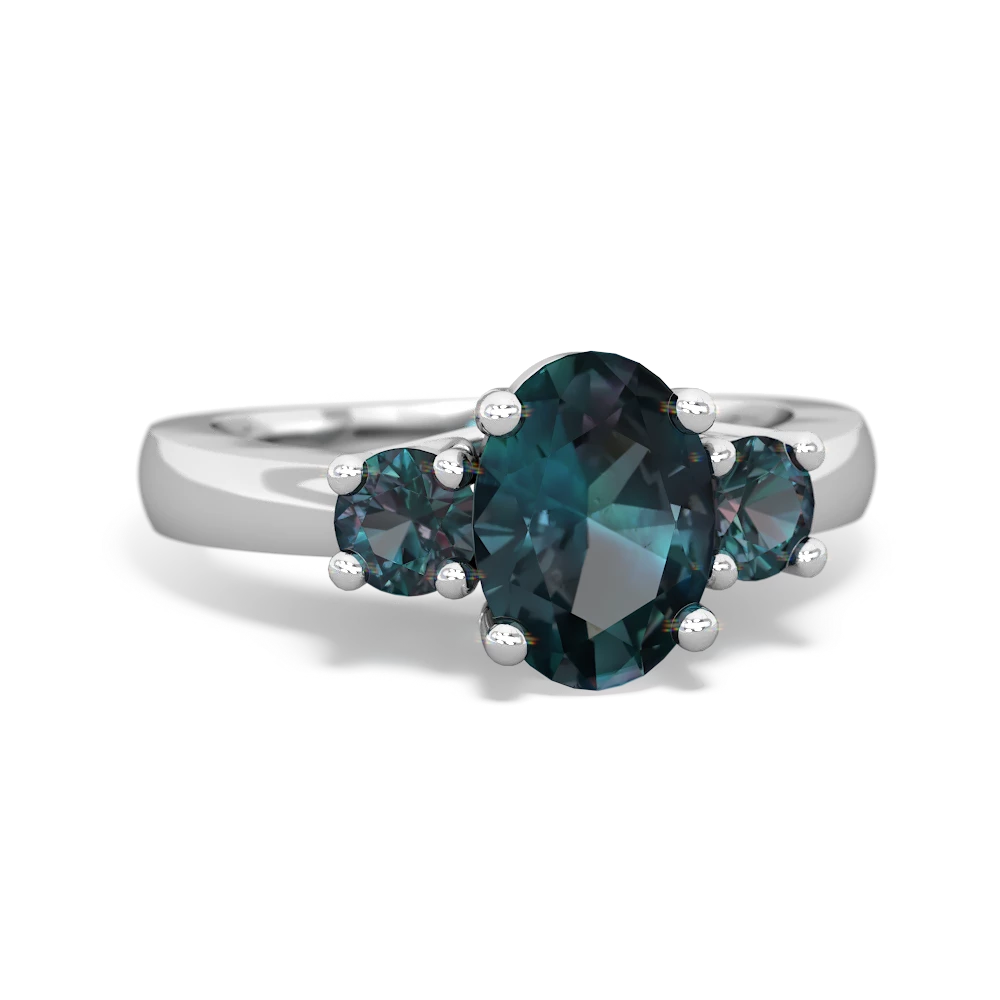 Alexandrite Three Stone Oval Trellis 14K White Gold ring R4024