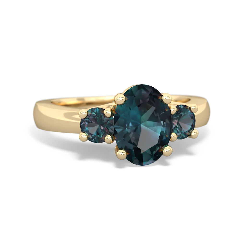 Alexandrite Three Stone Oval Trellis 14K Yellow Gold ring R4024