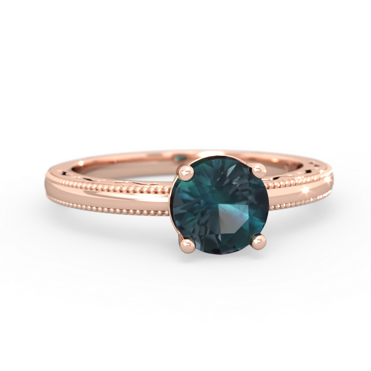 Alexandrite Milgrain Filigree 14K Rose Gold ring R5090