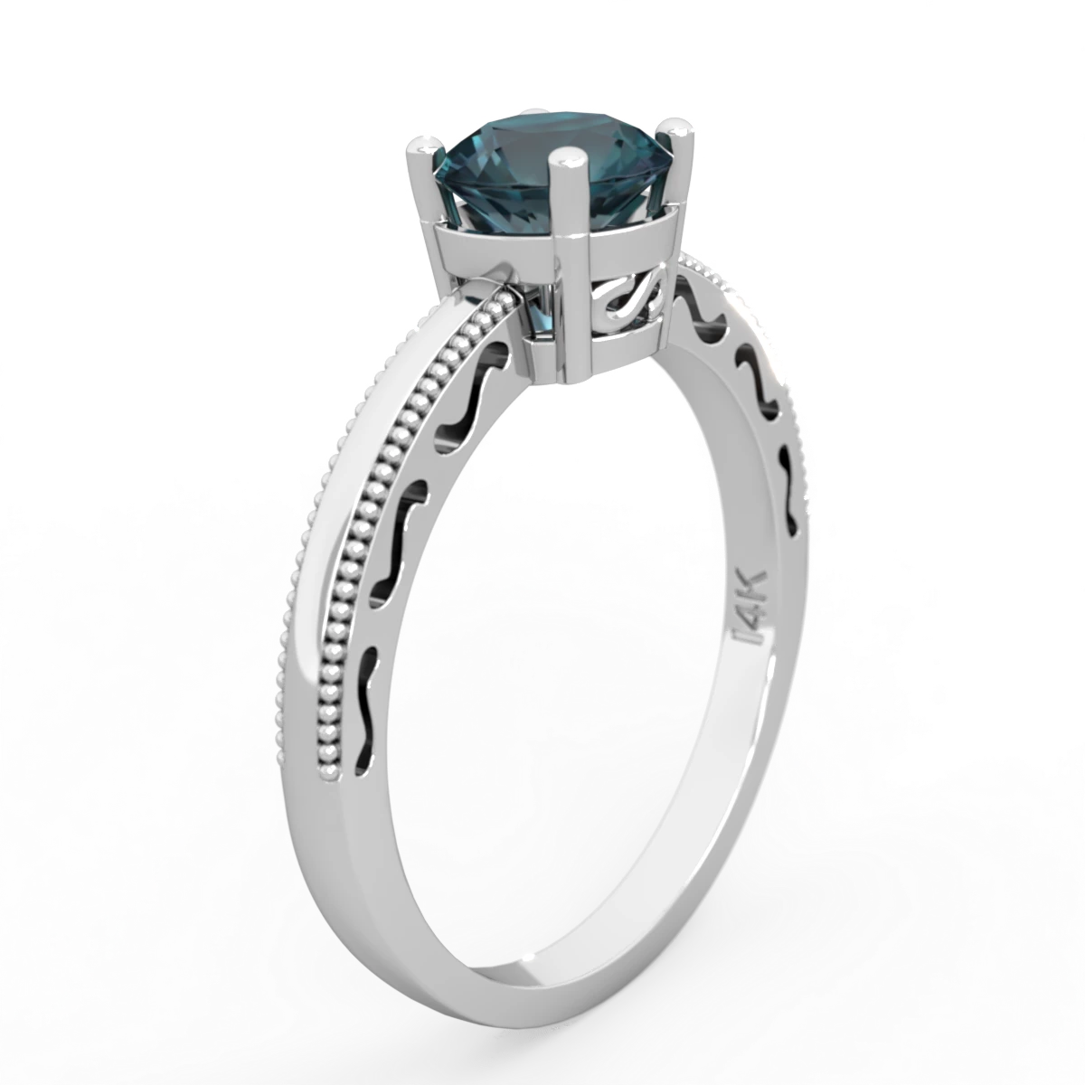 Alexandrite Milgrain Filigree 14K White Gold ring R5090