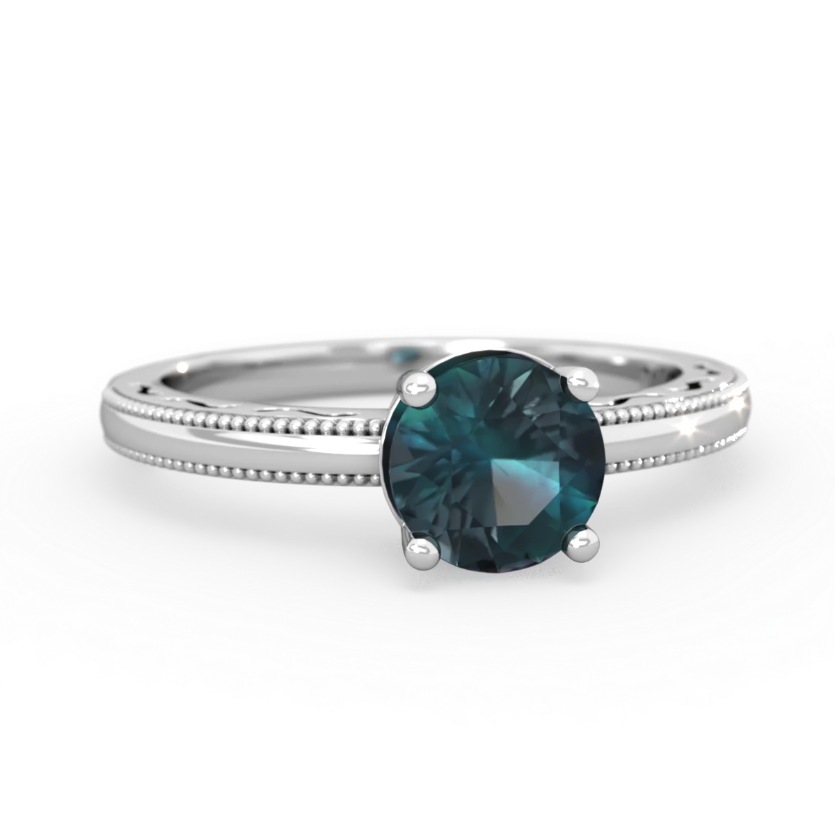 Alexandrite Milgrain Filigree 14K White Gold ring R5090