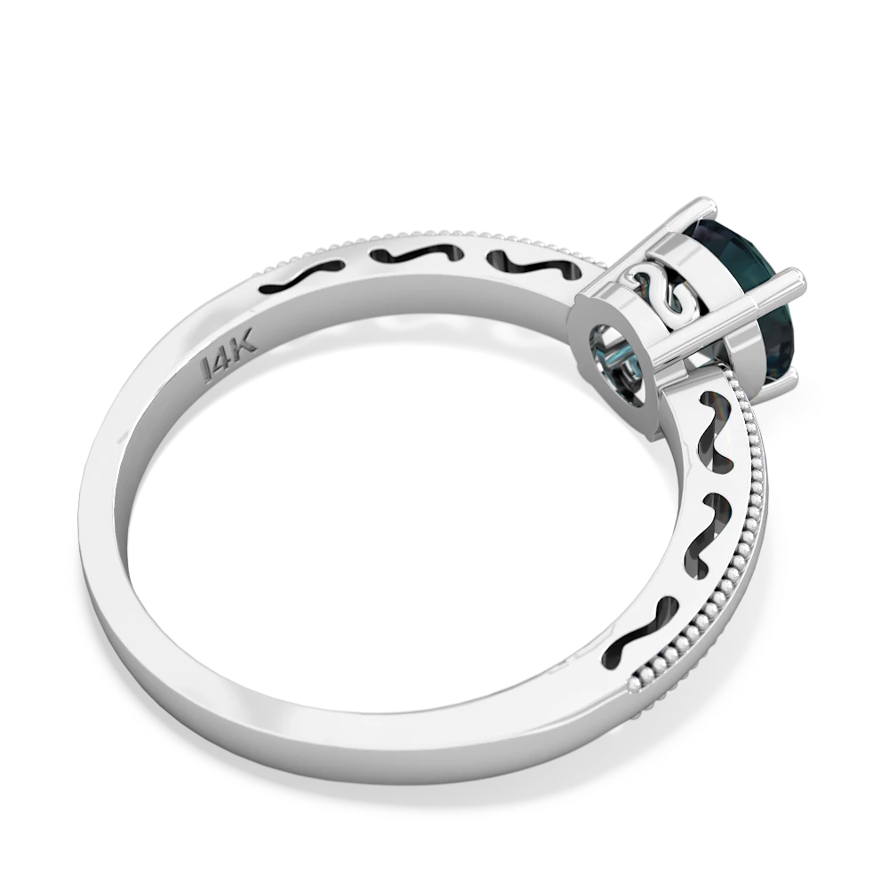Alexandrite Milgrain Filigree 14K White Gold ring R5090