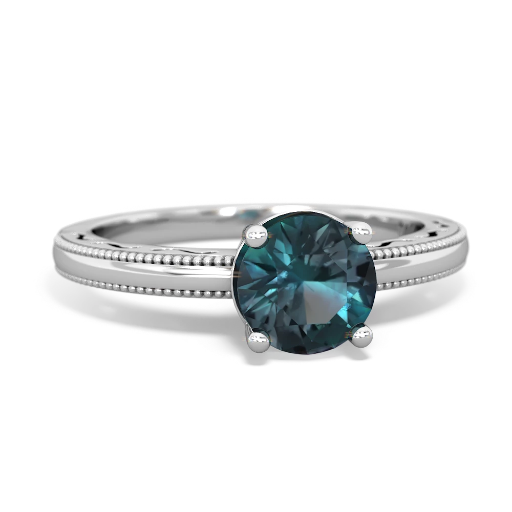 Alexandrite Milgrain Filigree 14K White Gold ring R5090