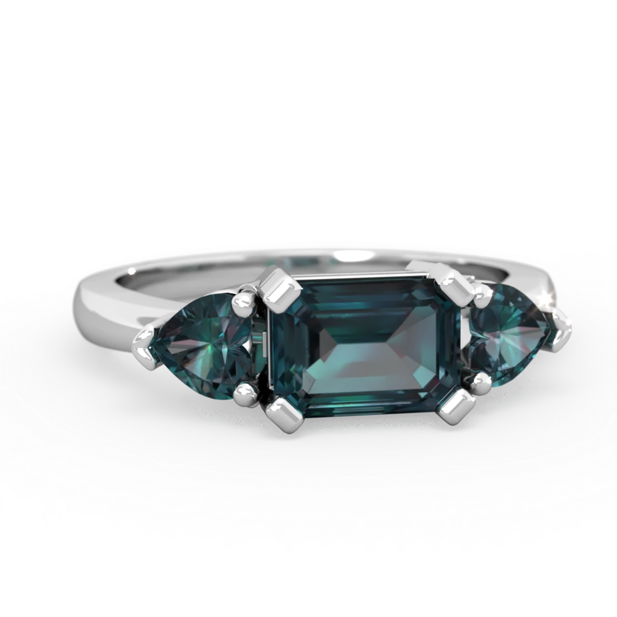 Alexandrite Three Stone 14K White Gold ring R5235