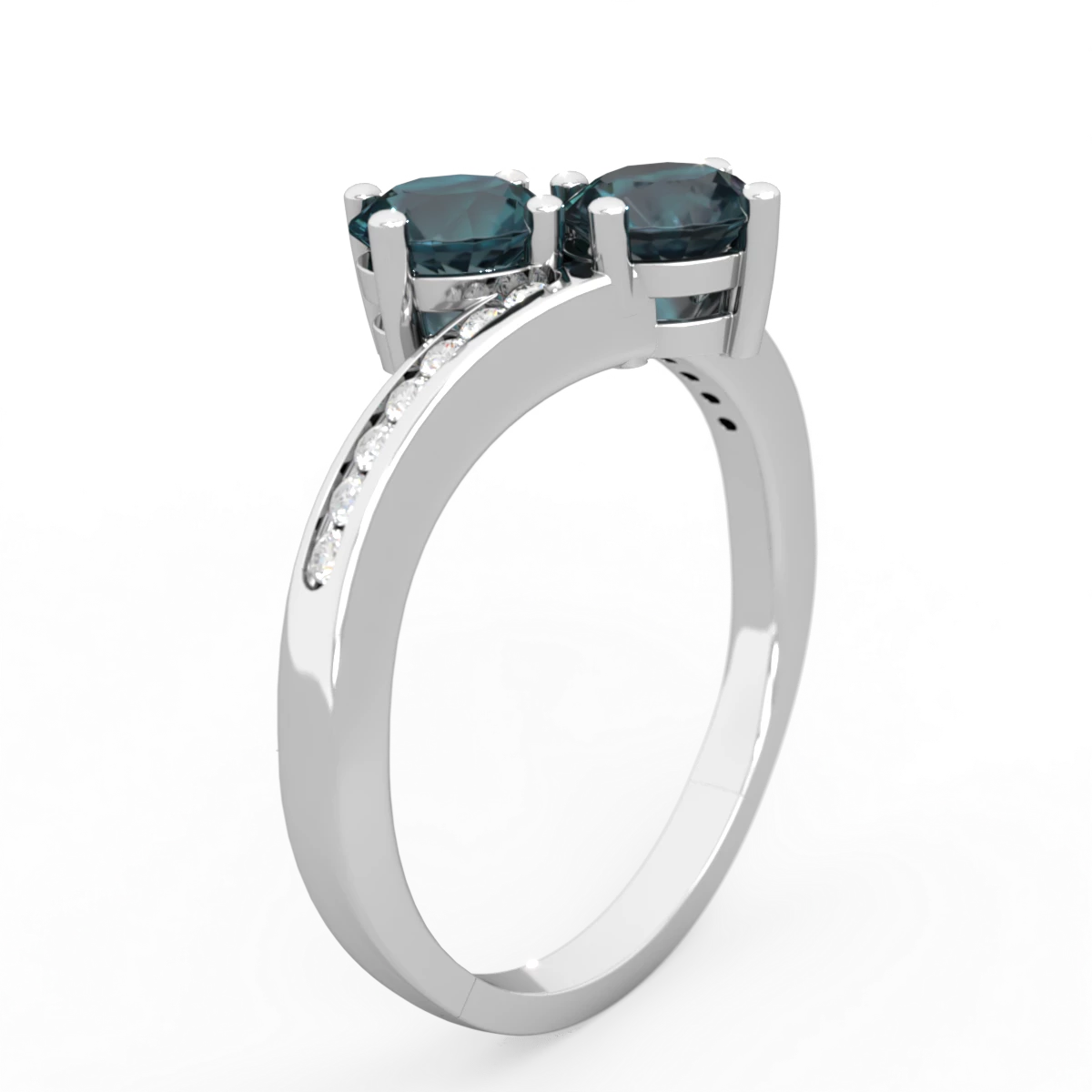 Alexandrite Channel Set Two Stone 14K White Gold ring R5303